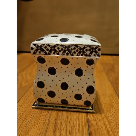Hand Painted Black, White & Gold Wood 2 Deck Playing Card Holder Canasta Bridge - Picture 2 of 14